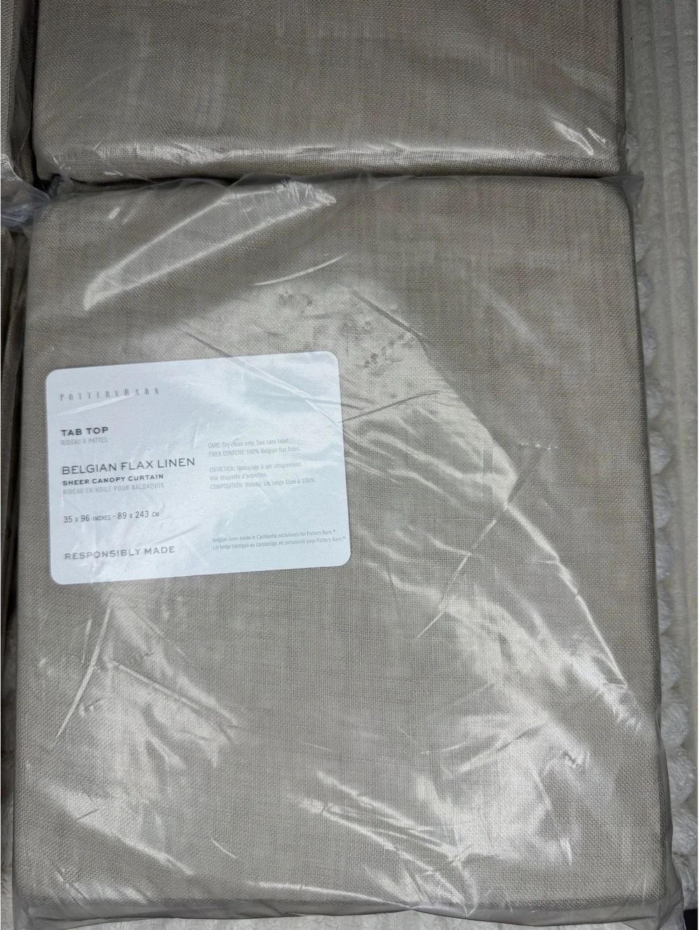 Set of 4 Pottery Barn Belgian Flax Linen Sheer Curtain Panels, 4-Pack, Tan